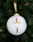 White / Gold Cruix Glass Ball Ornament
