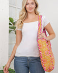 Orange Floral Quilted Cotton Tote Bag
