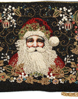 Decorative handbag with beaded design featuring a portrait of Santa in festive attire.