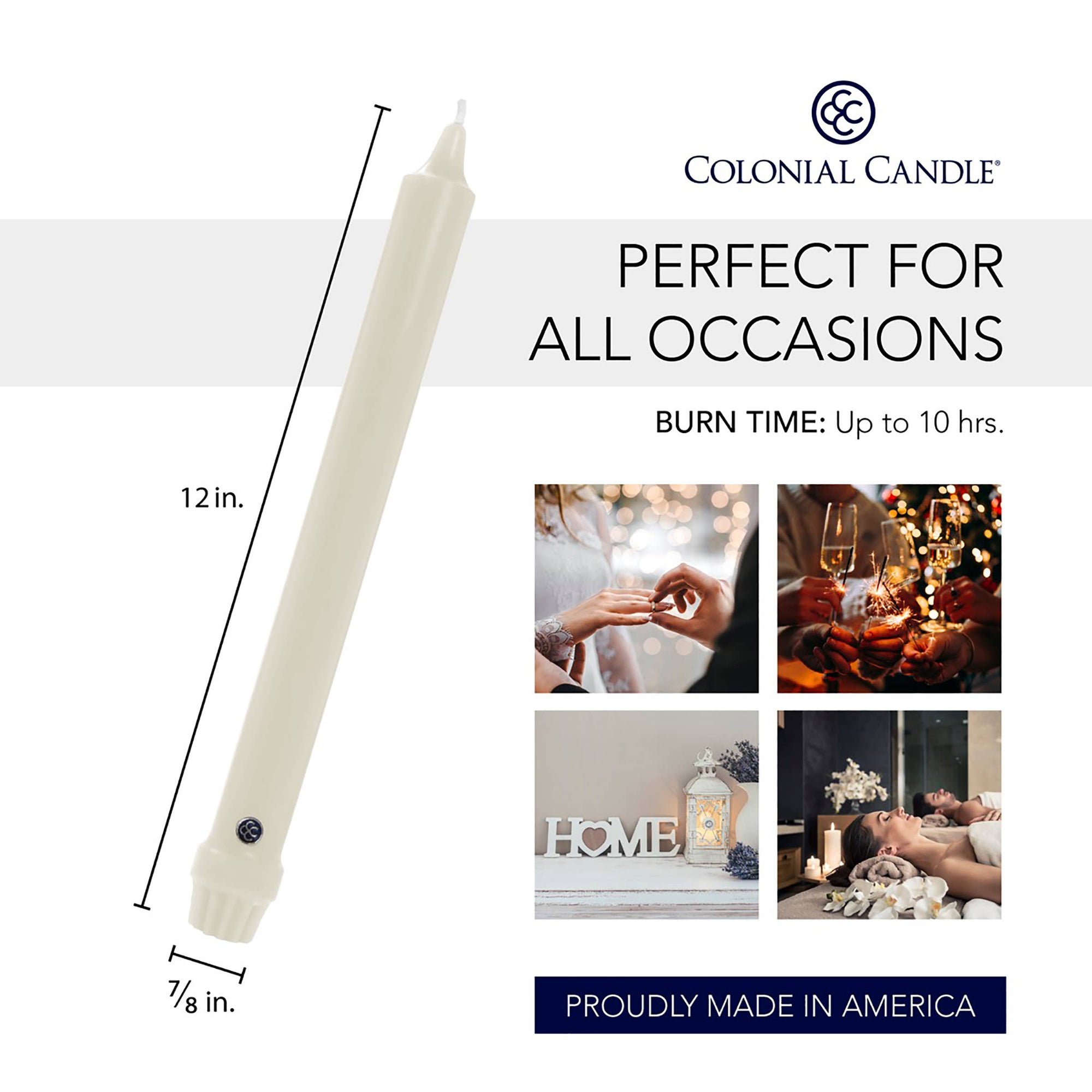 Colonial Candle Classic Taper-Unscented-12in-Ivory