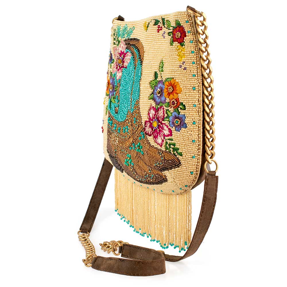 Line Dance Beaded Cowboy Boots and Flowers Crossbody Handbag