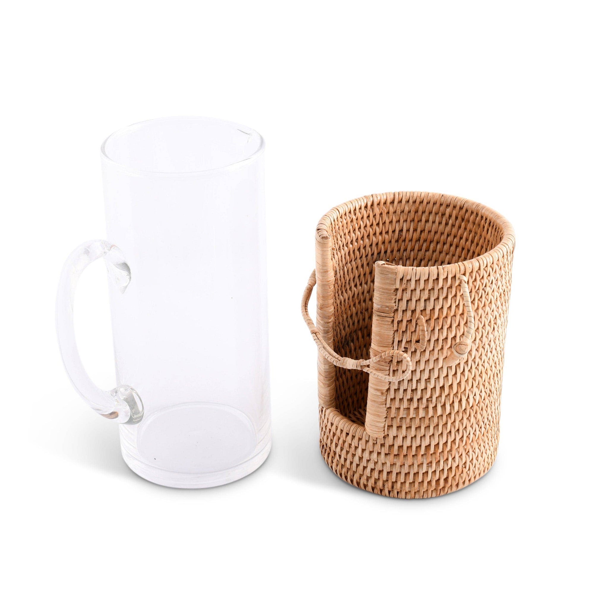 Glass Pitcher Hand Woven Wicker Natural Rattan Cover