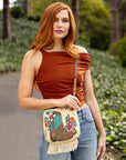 Line Dance Beaded Cowboy Boots and Flowers Crossbody Handbag
