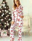 Christmas Bow Print Long 2pcs Pajama Set
