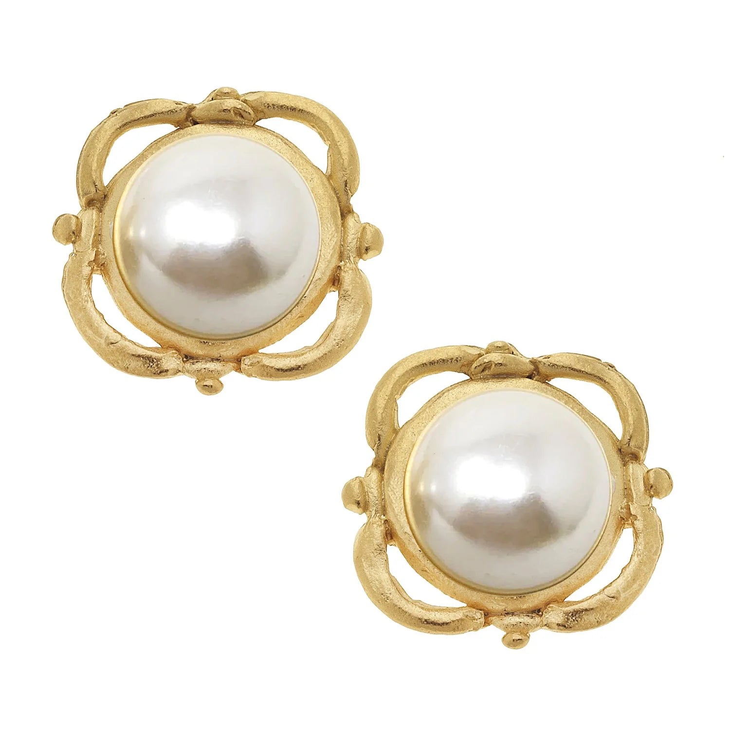 Handcast Gold & Pearl Clip Earrings