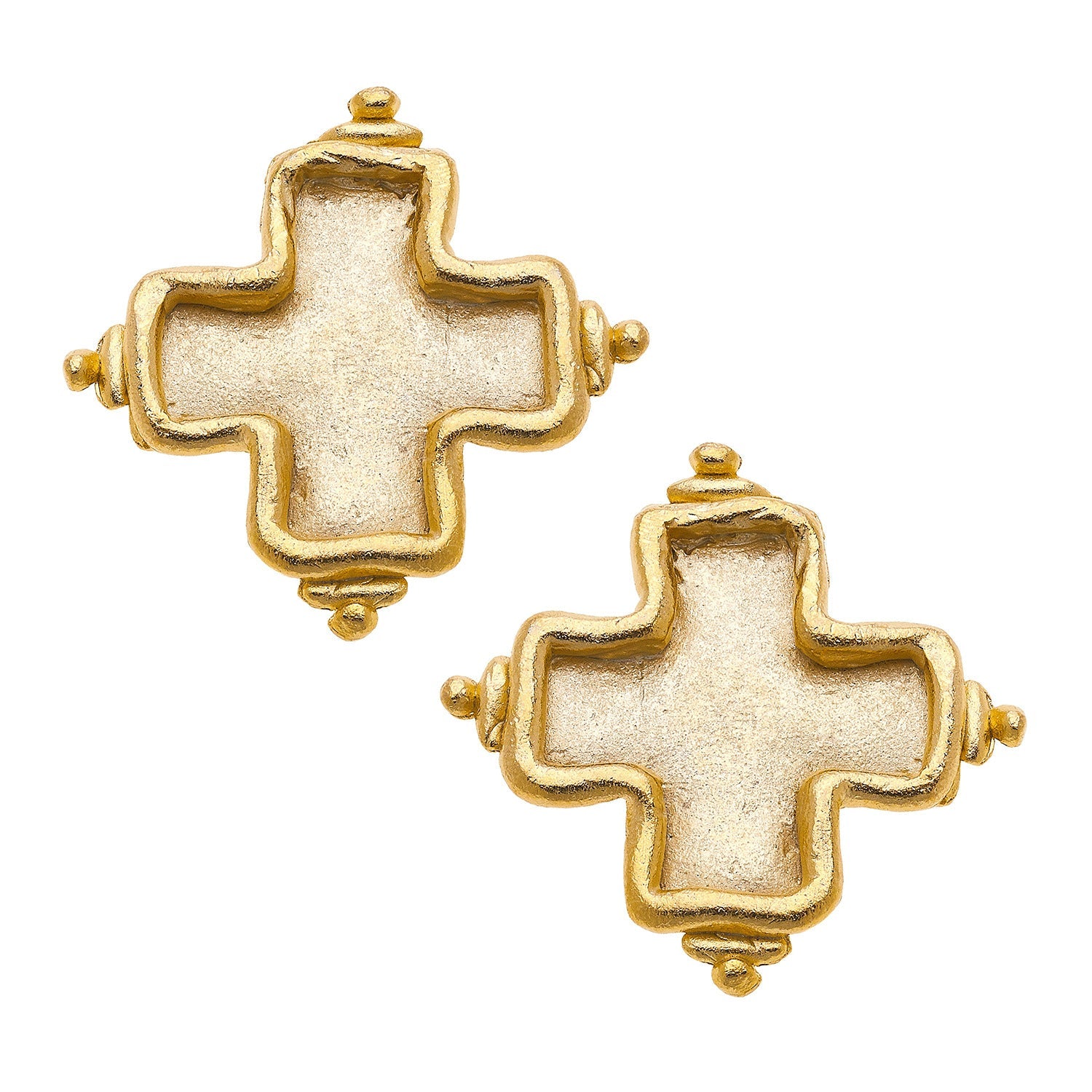 Handcast Gold Cross Pierced Earrings