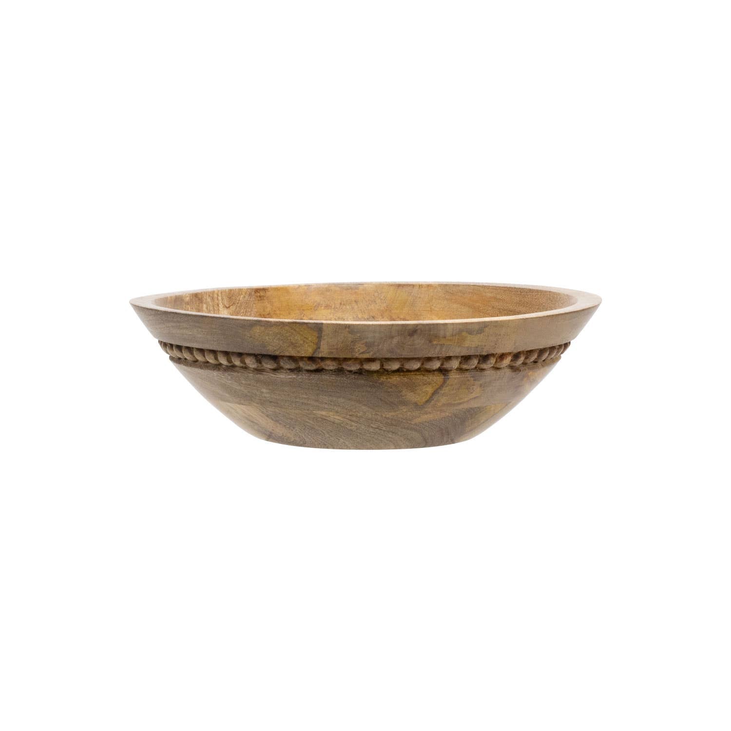 Natural Carved Bead Wood Serving Bowl