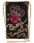 Queen of Everything Beaded Crown and Rose Crossbody Bag