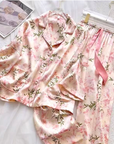 Floral Satin Pajama Set with Pockets