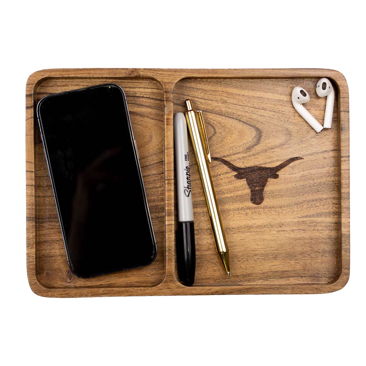 Longhorn Etched Wood Valet Tray   Natural   10x7x1