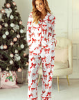 Christmas Bow Print Long 2pcs Pajama Set
