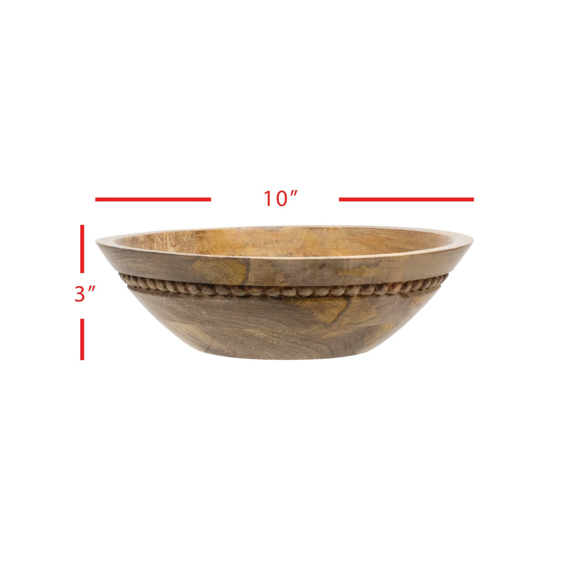 Natural Carved Bead Wood Serving Bowl