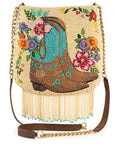 Line Dance Beaded Cowboy Boots and Flowers Crossbody Handbag