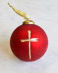 Cruix Glass Ball Ornament Red/Gold 4"