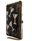 Sip Happens Black and Diamond Beaded Martini Crossbody
