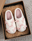 Ribbed Bow Decor Plush House Slipper: White / 6(37)