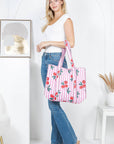 Pink Cherry Quilted Cotton Tote Bag