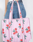 Pink Cherry Quilted Cotton Tote Bag