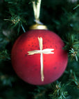 Cruix Glass Ball Ornament Red/Gold 4"