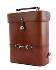 Premium Genuine Leather Double Wine Bottle Carrier / Tote with Bit Design