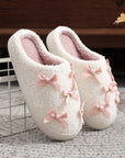 Ribbed Bow Decor Plush House Slipper: White / 6(37)