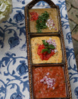 Rattan Rectangular Server with 3 Glass Dishes