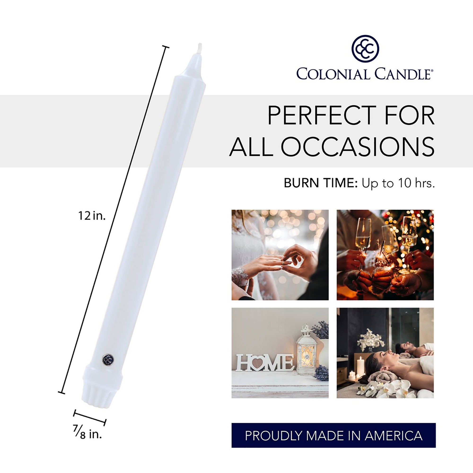 Colonial Candle Classic Taper-Unscented-12in-White