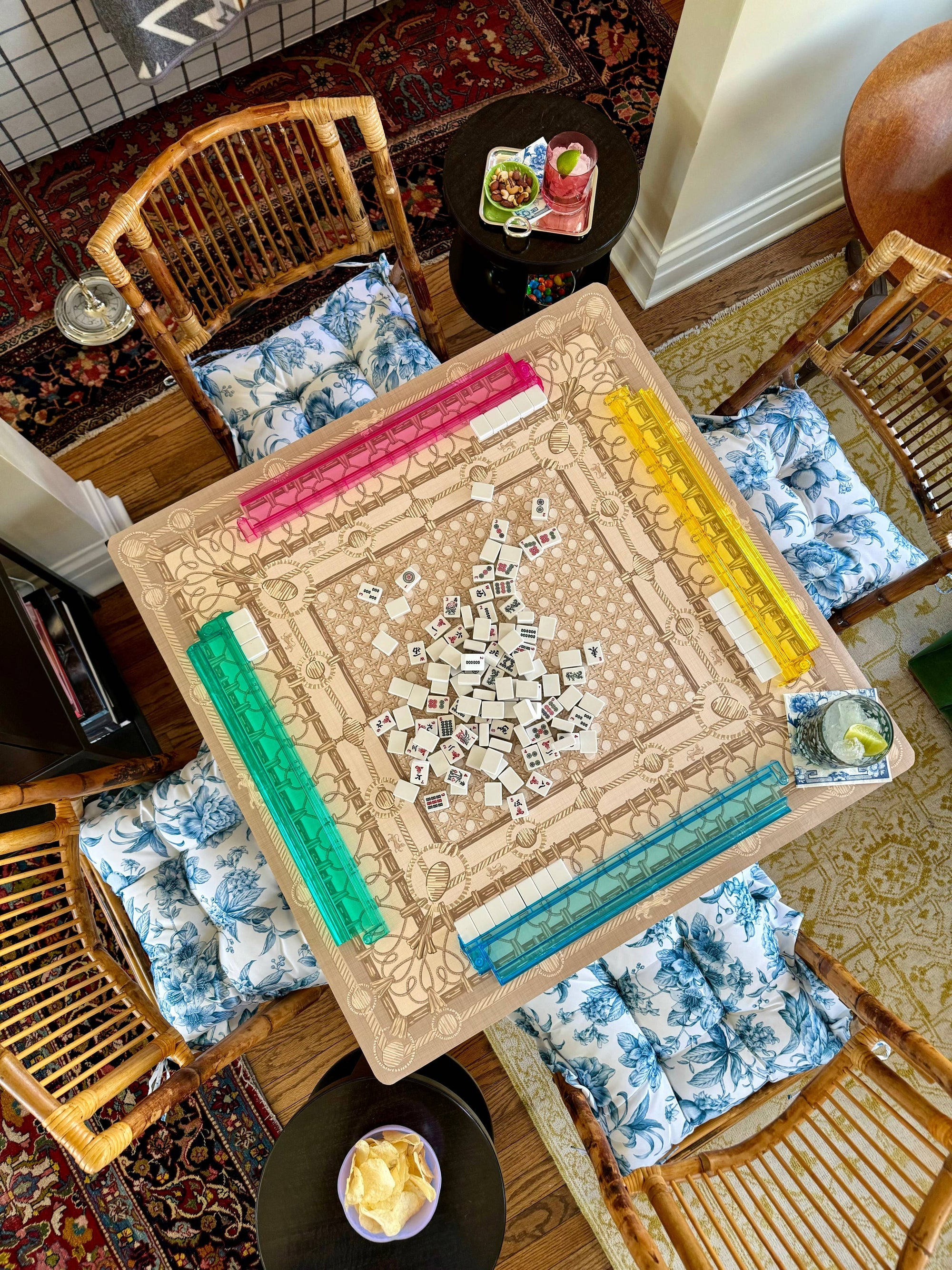 Chinoiserie Blue Mahjong Mat