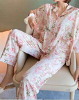 Floral Satin Pajama Set with Pockets