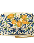 Capri Lemons Yellow and Blue Beaded Crossbody Handbag