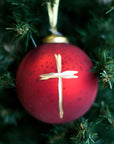 Cruix Glass Ball Ornament Red/Gold 4"