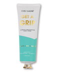 Hand cream tube labeled 'Get a Grip' by Chez Gagne on a white background