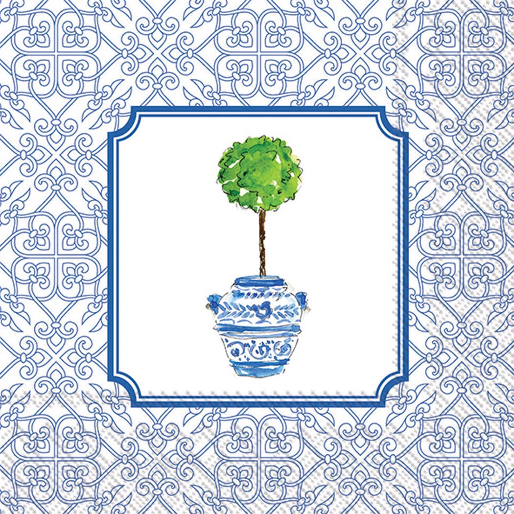 Paper Cocktail Napkins Blue Topiary, Pack of 20