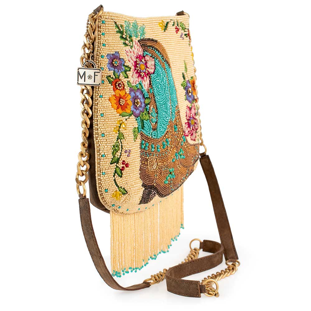 Line Dance Beaded Cowboy Boots and Flowers Crossbody Handbag