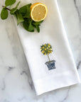 Lemon Topiary Linen Towel: White