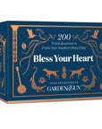 Blue box with decorative elements and text on a white background