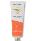 Hand cream tube labeled 'Can't Touch This' by Chez Gagne on a white background