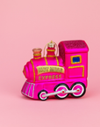 Pink train ornament with 'Hot Mess Express' text on a pink background