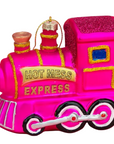 Pink train ornament with 'Hot Mess Express' text on a pink background