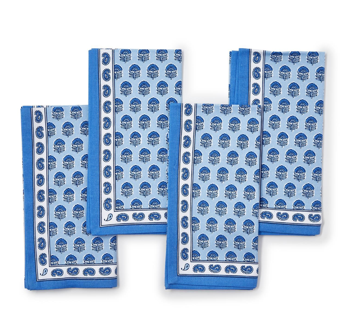 Chinoiserie Blue Block Print Cloth Napkins, Set of 4