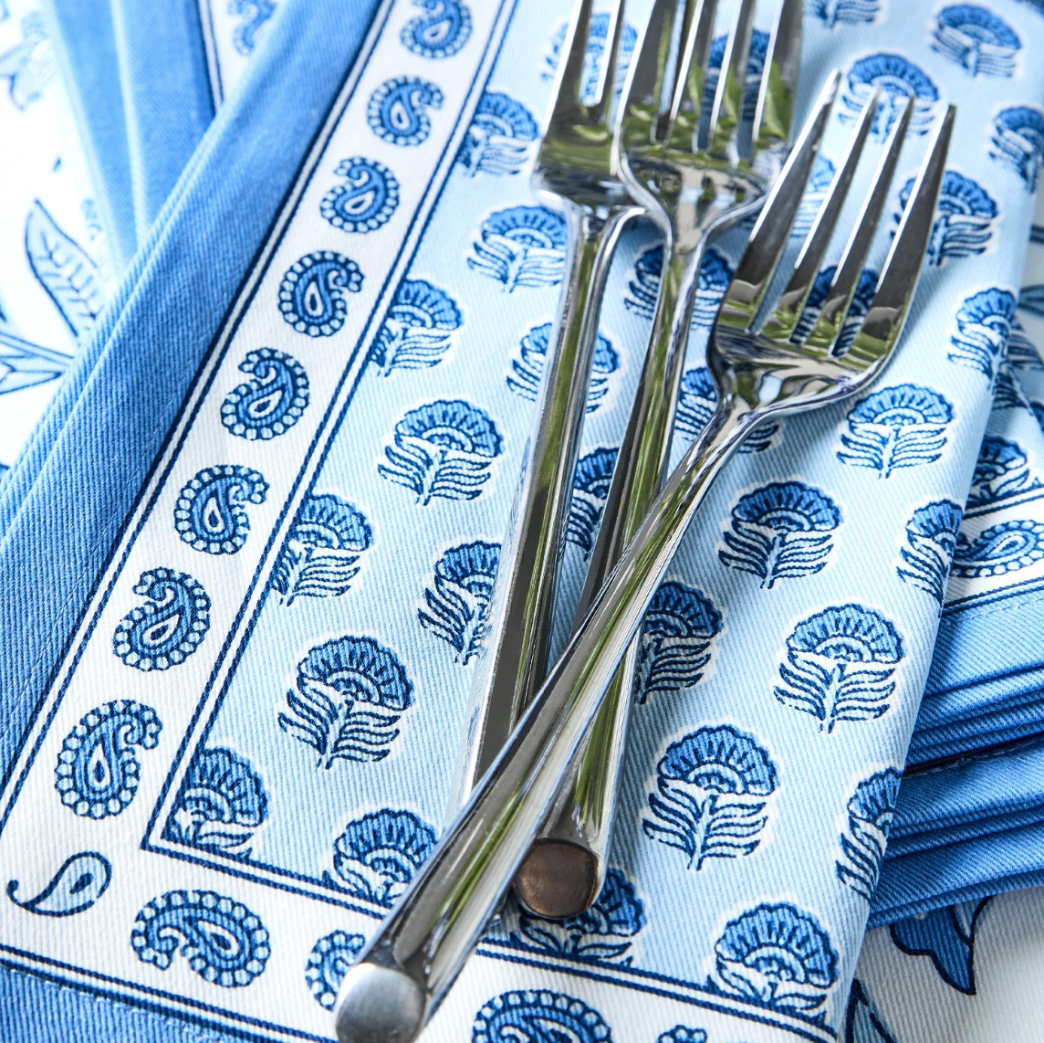 Chinoiserie Blue Block Print Cloth Napkins, Set of 4