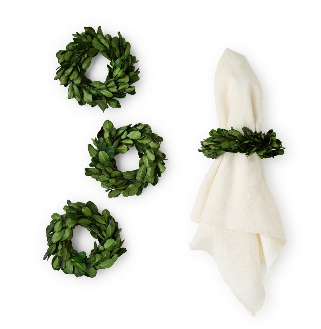 Preserved Boxwood Wreath Napkin Rings, S/4