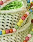 Faux Wicker Basket with Multi-Color Wood Beads Trim