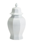 Large Porcelain White Hexagonal Temple Jar with Lid