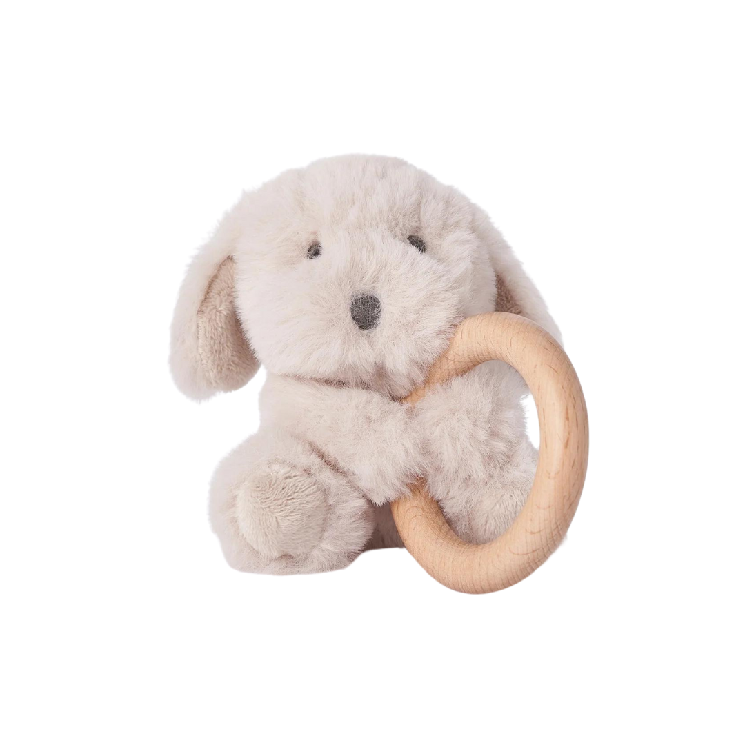 Puppy Plush Wooded Ring Rattle
