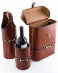 Premium Genuine Leather Double Wine Bottle Carrier / Tote with Bit Design
