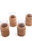 Drinking Glass Covered with Hand Woven Wicker Rattan - Set of 4