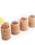 Drinking Glass Covered with Hand Woven Wicker Rattan - Set of 4
