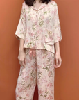 Floral Satin Pajama Set with Pockets