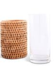 Drinking Glass Covered with Hand Woven Wicker Rattan - Set of 4